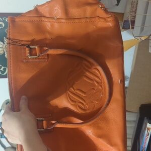 Orange Leather Tote Bag Vintage
